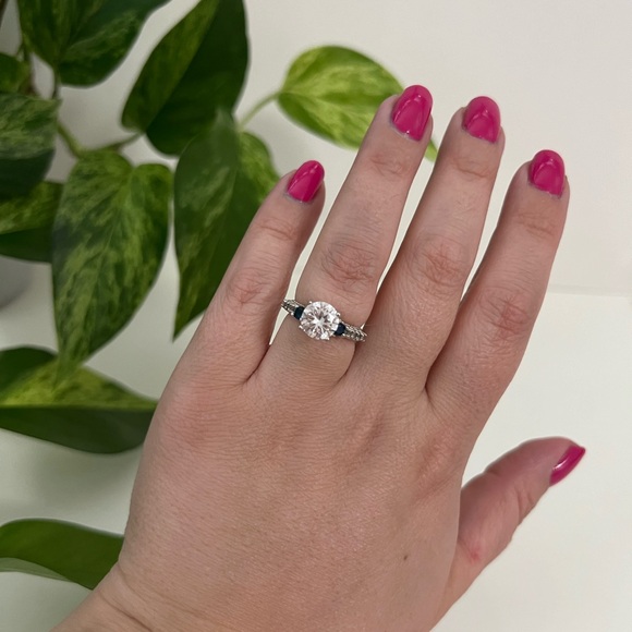 Sterling Silver Cubic Zirconia & Blue Sapphire Filigree Ring, Size 5.5 - Picture 7 of 16